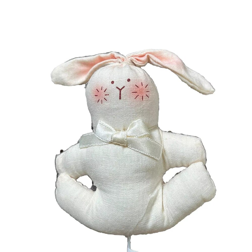 New Fabric Bunnies Bunny Floral Plant Craft Arrangements White Metal Pole Bow